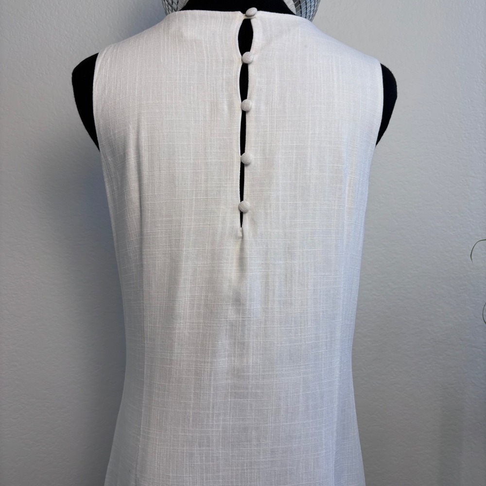 Soieblu Grecian Embroidered Cotton Linen Shift Mini Dress Size Small White Blue - Picture 7 of 15